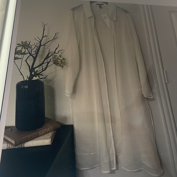 NWT EILEEN FISHER CRINKLED SHEER CREAM SILK MIDI JACKET - Picture 4 of 9